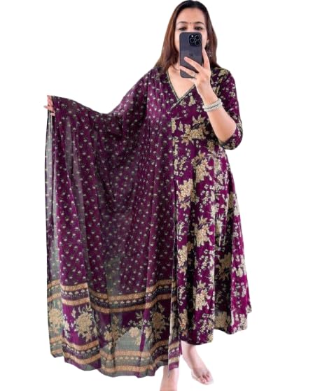 Women Printed Pure Cotton Anarkali Kurta Plazo With Attached dupatta