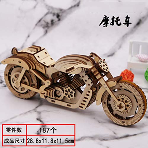 Wooden 3D Puzzle DIY Handmade Creative Building Block Educational Toy Model,Motorcycle