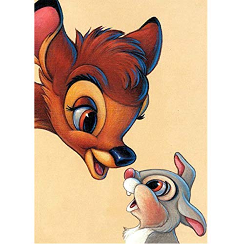 MXJSUA 5D Bricolage Diamant Peinture par Numéro Kit Ronde Perle Perles Cristal Strass Image Fournitures Arts Artisanat Sticker Mural Décor Faon et Lapin 30x40 cm