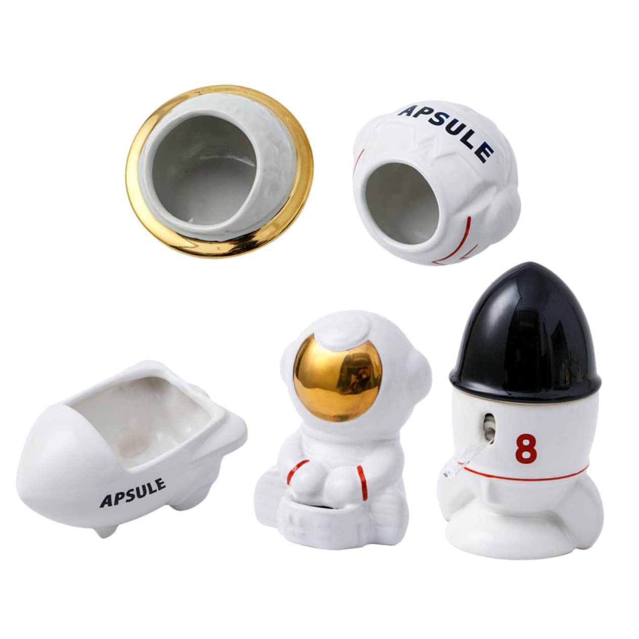 Housoutil 1juego Comedero y Nido De Hámster Cerámico Temática Espacial Incluye Cuenco Bebedero De Astronauta y Baño De Cohete Accesorios para Mascotas Pequeñas