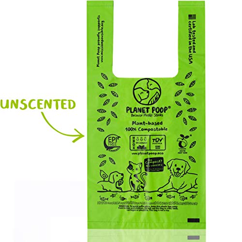 Image of PLANET POOP Home Compostable Dog Bags with Handles, Standard Size 60 Count, Un-Scented Dog Waste Bag, Thick Leakproof Doggy or Cat Bag, Plant-Based Pet Supplies