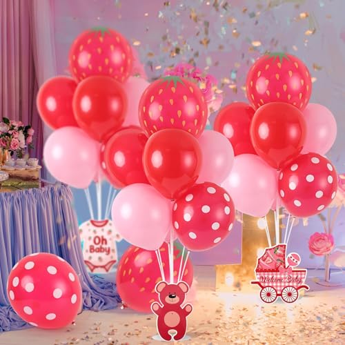 Image of 6 Sets Strawberry Balloon Stand Kit for Table Strawberry Baby Shower Centerpieces with Balloon Sweet Strawberry Party Balloon Decorations for Girls Strawberry Birthday Themed Supplies