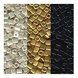 Metallic Miyuki 4mm Square Cube Japanese Glass Seed Bead Mix - Metallic Gold, Silver and Opaque Black 60 grams Total