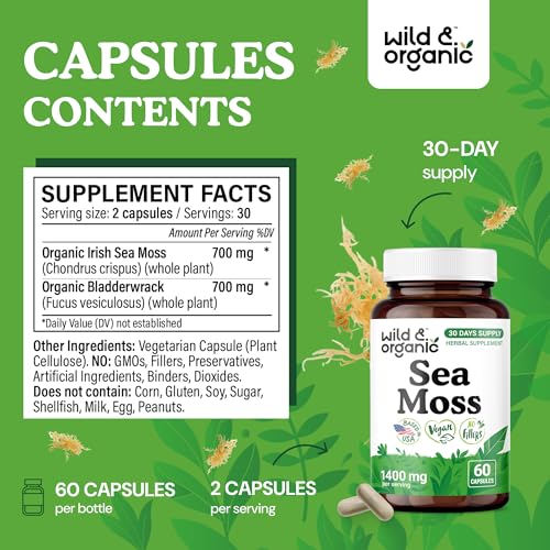 Wild & Organic Sea Moss + Bladderwrack Capsules (60 ct) — view 3