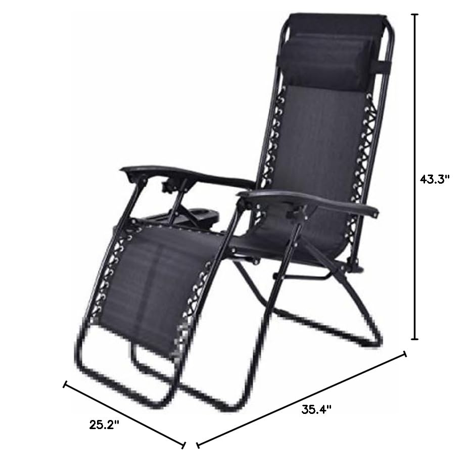 Image of GIANTEX 2 PCS Zero Gravity Chair Patio Chaise Lounge Chairs Outdoor Yard Pool Recliner Folding Lounge Chair with Cup Holder (Black)
