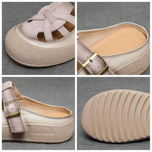 Women's Suede Mary Jane Flats - 3cm Woven Leather Summer Hollow Platform3
