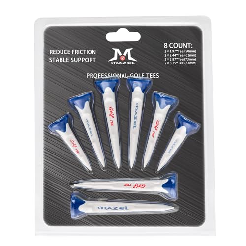MAZEL High Performance Plastic Golf Tees 8 Pack｜Excellent Durability and Stability Plastic Tees with 5 Prongs,Reduces Friction & Side Spin (Dark Blue)