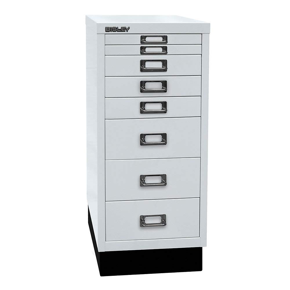 BISLEY MultiDrawer Serie 29 con Base, DIN A4, 8 cajones, Metal, 645 Gris Claro, 38 x 27,9 x 67 cm