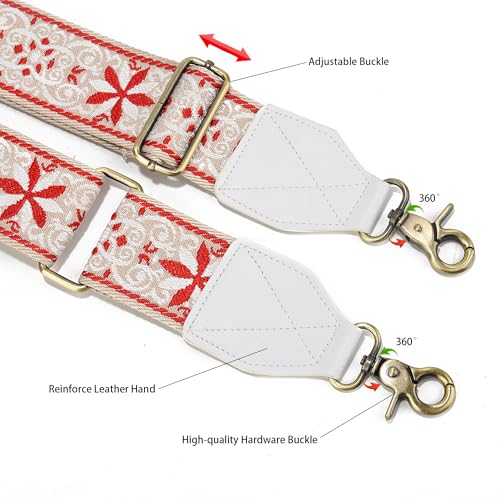 Image of LEMEDE Purse Strap,2 inch Leather End Shoulder Strap Adjustable Replacement,Retro Jacquard Multi-pattern Crossbody Bag Straps