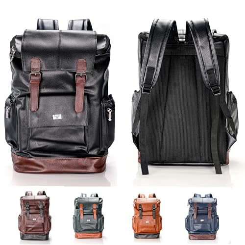 Image of LOGGIN 15.6 Inch Unisex Laptop Backpack for Men & Women | Premium Vegan Leather Water-Resistant Bag | Stylish Office, College & Travel Backpack with Anti Theft Design Multiple Pockets
