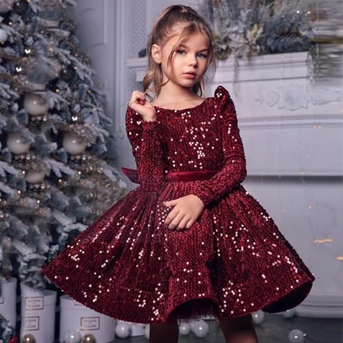 Velvet Sequin Flower Girl Dress Puffy Layers Birthday Party Dress Knee Length Princess Birthday Party for Girls FAY213