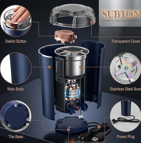 Image of Grinder Electric 300W for Dry Spice Masala Herbs & Coffee Bean with 8 Stainless Steel Blade & High Speed Motor | Portable One-Touch Push Button