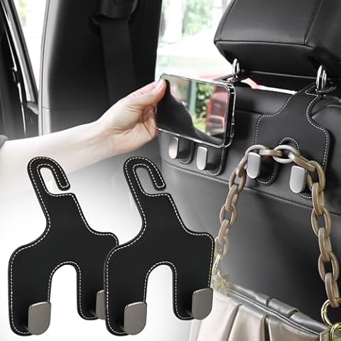 JEYODA Car Hooks for Purses and Bags,Flexible PU Vehicle Storage Hanger,Car Seat Back Organizer,Universal Hidden Multifunctional Headrest Hooks for Car，Home (Style 2-Black) Cover