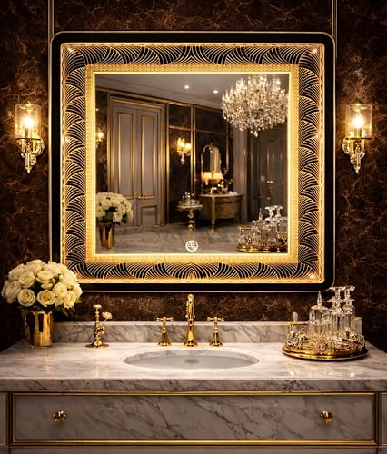 Image of LED Mirror with Touch Sensor, Wall Mount, 3 Colour Warm /Cool /Natural, 18 X 18 Inches for Bathroom and washbasin