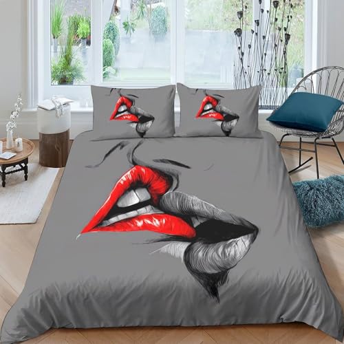 Funda Nórdica 3D Impresa Labios Glam Microfibra