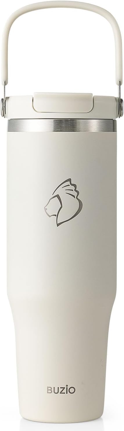 BUZIO 40 oz Tumbler with Handle, Insulated Water Bottle with 2-in-1 Lid