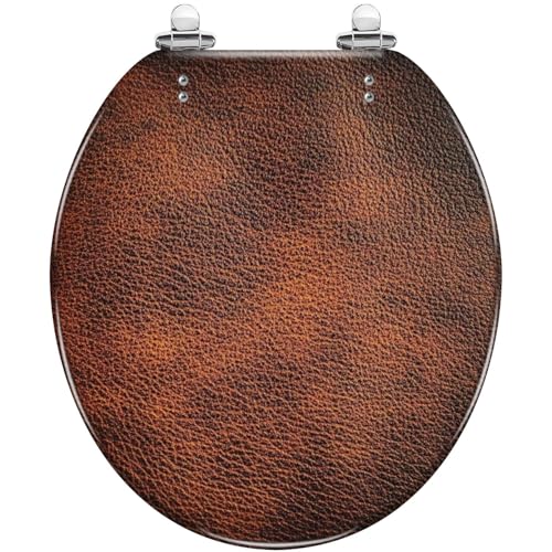 Round Toilet Seat Leather Resin Toilet Seat Slow Quiet Close with Quick-Release Hinges Toilet Seat with Cover Easy to Clean Install