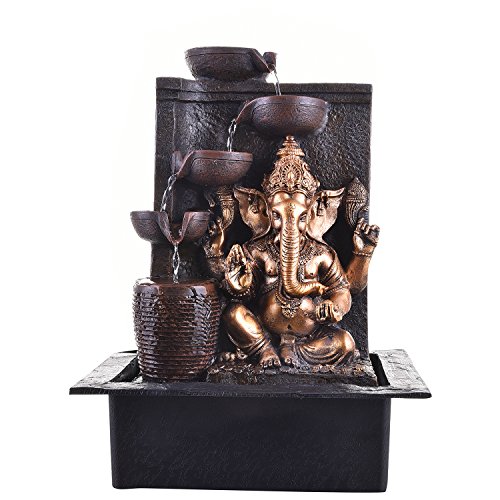 Image of Ganesha Polystone 5-Steps Indoor Table Top Fountain with LED Lights and Water Pump (Brown, Golden, 40 X 31 X 23 cm)