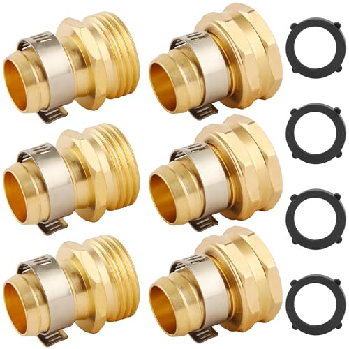 Image of 3 Set Brass Garden Hose Repair Connector Kit with Clamps, Fit for 3/4" Garden Hose Fitting,3/4'' Barb x 3/4'' GHT Garden Hose Adapter/Fittings, Water Hose Repair Kit
