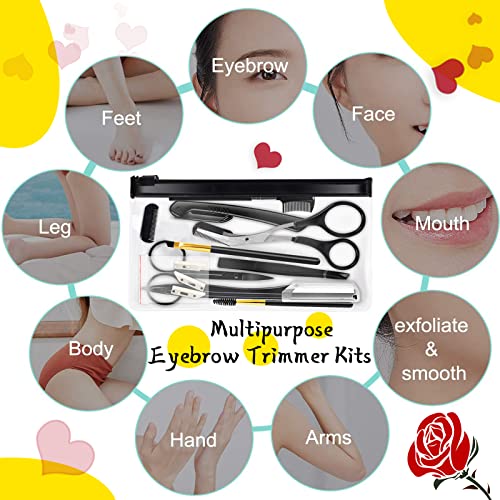 Oneupin 12 In 1 Eyebrow Trimmer Kit Multipurpose Exfoliating Dermaplaning Tool， Eyebrow Scissors, Eyebrow Brush, Tweezers, Eyebrow Razor, Eyebrow Trim Tool Set Hair Removal Accessories For Men Women #TOP5