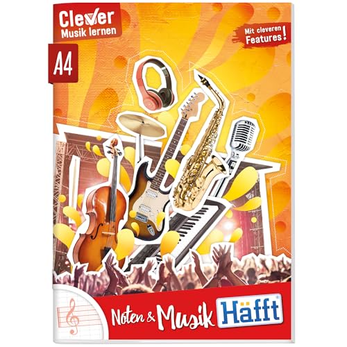 Häfft® Notenheft A4 Hoch – 64 Seiten, Noten- und Hilfslineatur, 80 g/m² -Papier, Spritzwasserschutz-Umschlag, Musikheft für Schule & Unterricht