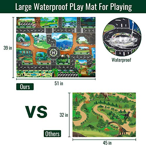 image for Joyjoz 12 Dinosaur Toys Car Sets for Boys, Toy Cars with Play Mat, 5 R