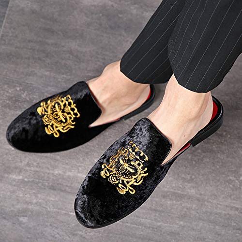 Image of FLQL Men's Leather Scuff Slippers Velvet Slip On Loafers Fashion Backless Mule Clogs Anti-Slip Sandals Slides for Men and Women Designer Size 7-13
