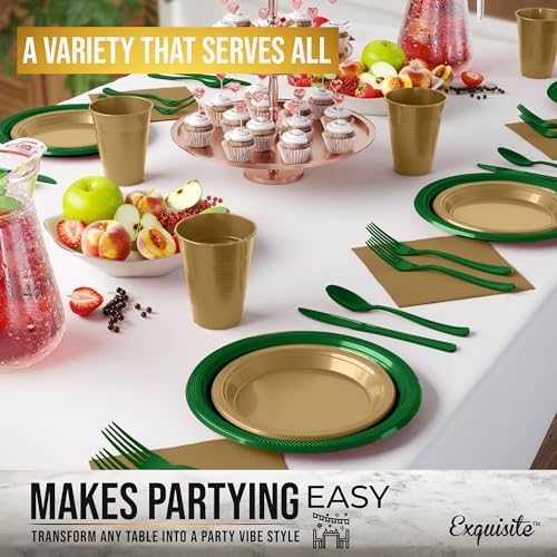 Image of Exquisite 350 Pcs St. Patricks Plastic Plates For Party St. Patricks Disposable Plates Set, 50 Of Each 9 inch Dinner Plate Set, 7 inch Dessert Plate, Cups, Napkins & Cutlery Plastic Dinnerware