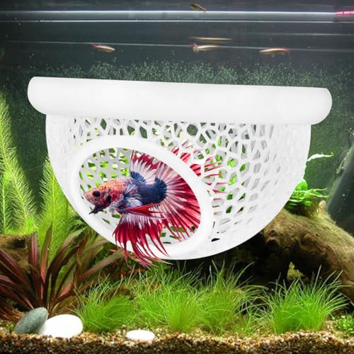 Image of 3D-Printed Floating Betta Hide & Shammock - Aquarium Cave, Feeding Ring, Resting Spot for Bettas, Shrimp, Corydoras | Eco-Safe PLA, Stress-Free Fish Tank Decor, Nano Tank Accessories