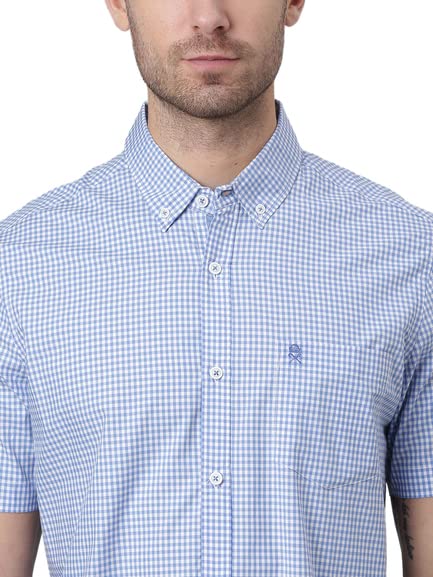 Image of Thomas Scott Men's Checkered Regular Fit 100% Cotton Casual Shirt with Button Down Collar and Half Sleeve