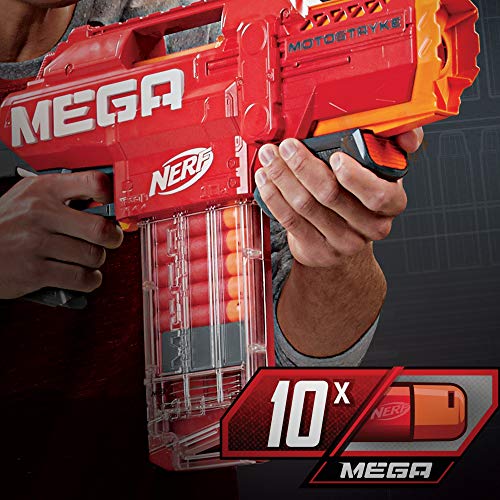 NERF Mega Motostryke Motorized 10-Dart Blaster -- Includes 10 Official Mega Darts and 10-Dart Clip -- for Kids, Teens, Adults NERF Mega Motostryke Motorized 10-Dart Blaster -- Includes 10 Official Mega Darts and 10-Dart Clip -- for Kids, Teens, Adults