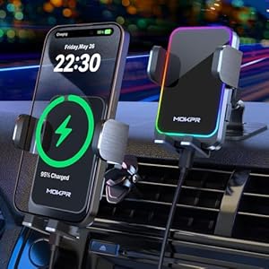 MOKPR 15W Handyhalterung Auto mit Ladefunktion, Handyhalterung Auto Induktives Laden, Induktive Ladestation Auto Wireless Charger für iPhone 16/15/14/13/12 Serie&Samsung S25/24/23, LG mit RGB-Licht