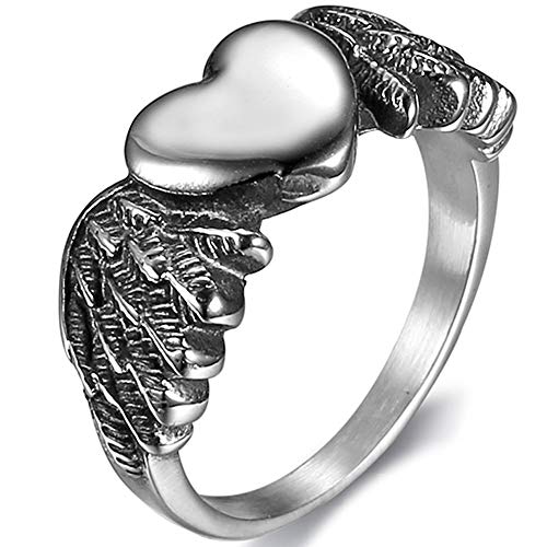 Jude Jewelers Vintage Style Angel Wing Heart Shaped Wedding Band Cocktail Party Promise Ring (Silver, 7)