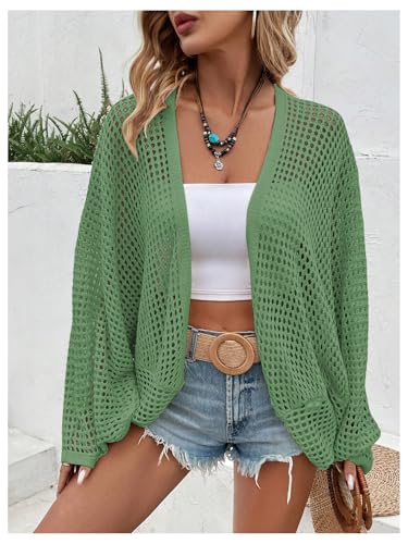 Image of Verdusa Women's Oversized Summer Cardigan Lightweight Sweater Crochet Knit Beach Cover Up Spring Vacation Outfits