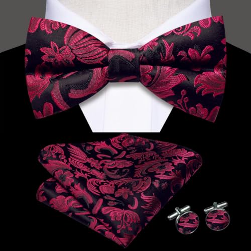 Image of Dubulle Mens Paisley Striped Bowtie Set Pre-tied Bowtie for Men and Pocket Square Set Wedding Business