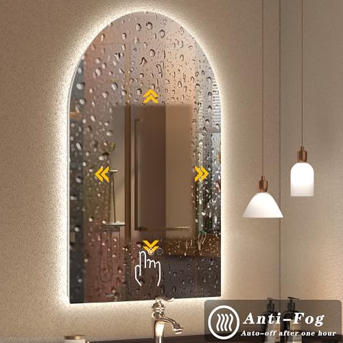 Image of 24x36 Inch Backlit Arched LED Bathroom Mirror | Dimmable LED Vanity Mirror with Lights, Anti-Fog, Shatter-Proof, 3 Colors, Memory, ETL Listed