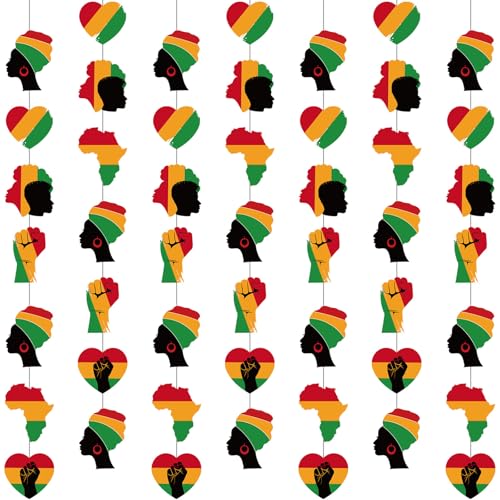 Image of Spakon 8 Pcs Juneteenth Garlands Decoration Juneteenth Day Hanging Banner African American Red Yellow Black and Green Paper Cutouts for 1865 Freedom Day June 19th Holiday Party Supplies