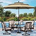 Sophia & William Patio Table and Chairs with 10ft 3 Tier Auto-tilt Beige Umbrella, 6 Piece Outdoor Table Furniture Set with 4 Padded Swivel Rocker Dining Chairs, 1 Square Metal Table and 1 Umbrella