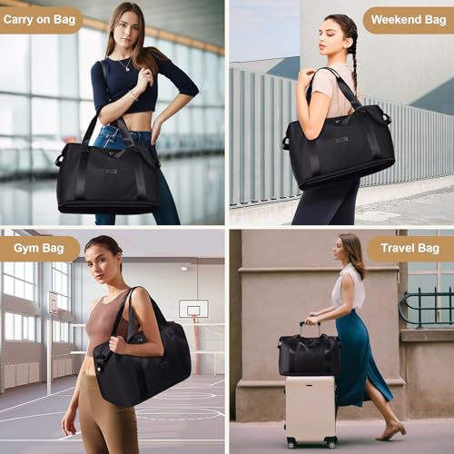 VNINE Travel Duffel Bags for Women Men Expandable Duffel Bag Tote Sport Bag Hospital Weekender Bag for Women Delivery Bags for Airplanes Black3