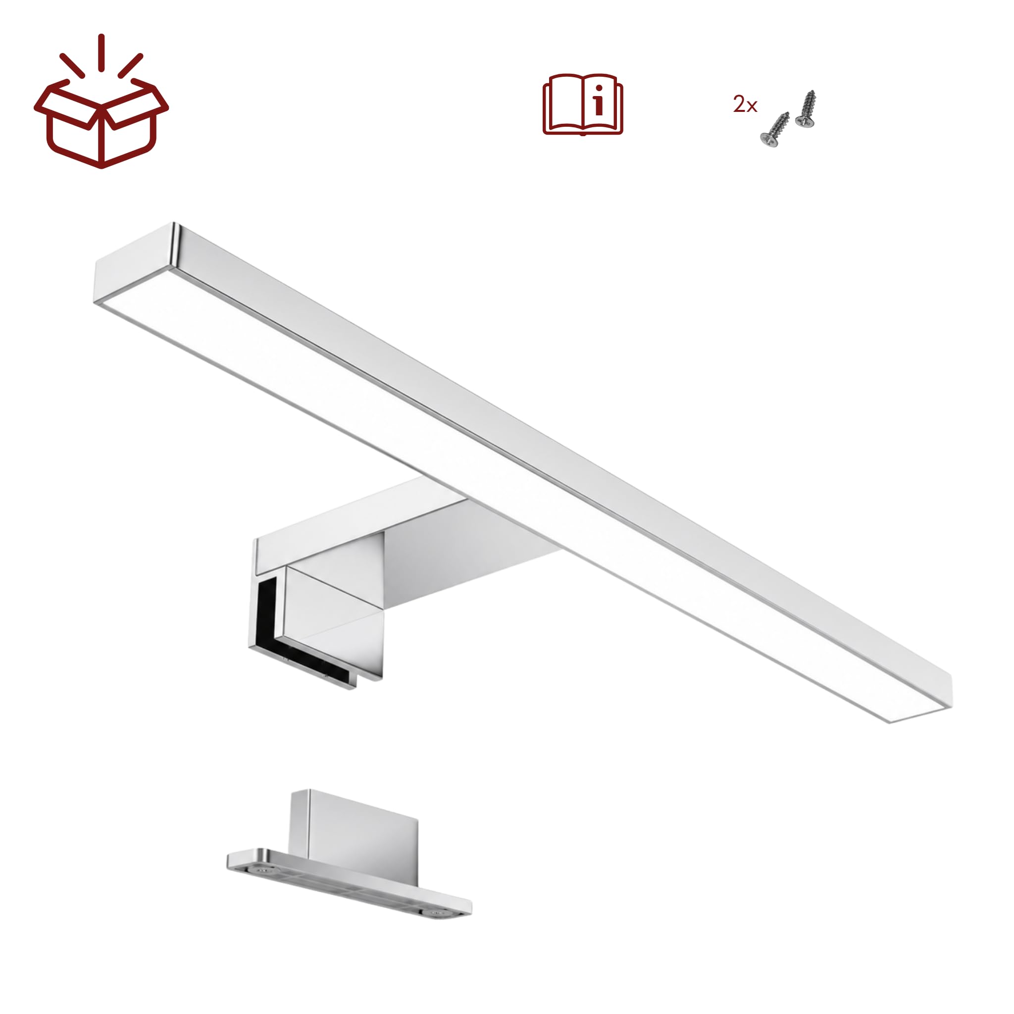 kalb | LED Badleuchte 400mm verchromt Spiegelleuchte 230V IP44 für Bad Spiegel 3000K warmweiß oder 4000K neutralweiß (Warmweiß)