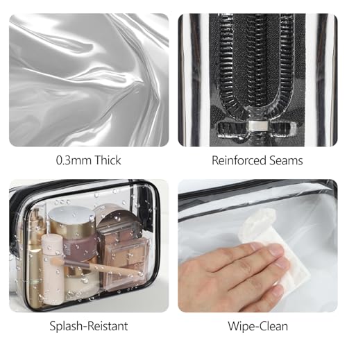 Image of Clear Toiletry Bag, Packism 3 Pack TSA Approved Toiletry Bag Quart Size Bag, Travel Makeup Cosmetic Bag for Women Men, Carry on Airport Airline Compliant Bag, Black & Black, 2 Pack, 1 Medium, 1 Large