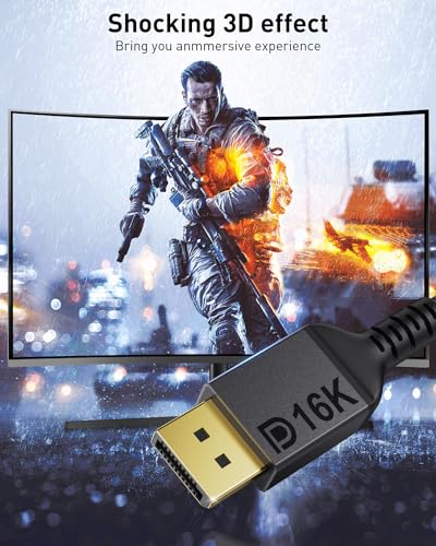 Maxonar VESA Certified DisplayPort 2.1 Cable, 16K DisplayPort Cable 2.0 Supports 80Gbps,16K@60Hz, 10K@60Hz, 8K@60Hz, 4K@165Hz, HDR, HDCP 2.2, 3D, ARC for Gaming Monitor, TV, PC, Laptop(10FT/ 3M) - Thumbnail 6