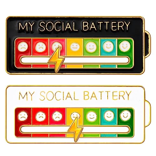 2PCS MY SOCIAL BATTERY Pin Funny Social Battery Brooch Badge Funny Social Mood Brooch Pin for 7 Days Mood Pin Badge Cute Creative Expression Pin Brooch Men Women Gift