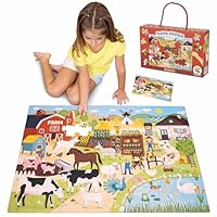 BONNYCO Giant Floor Puzzle of Farm Animals with 48 Large Pieces. Jigsaw Puzzles for Kids 36.2 x 24.4 in, Gifts for Boys and Girls, Educational Toys Ages 2-8