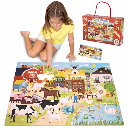 BONNYCO XXL Puzzle Kinder Bauernhoftiere mit 48 Große Teile. Bodenpuzzle XXL 92...
