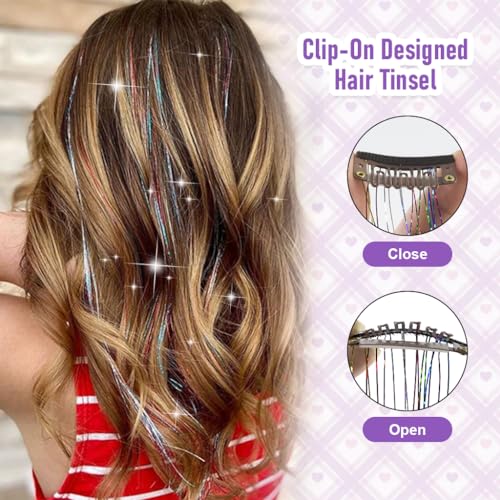 Image of MAYCREATE 6pcs Hair Tinsel Hair Extensions for Women Girls, Glitter 20'' Clip-in Fairy Hair Tinsels Highlight Sparkling Tinsel Clips for Party, Festival (Colorful)