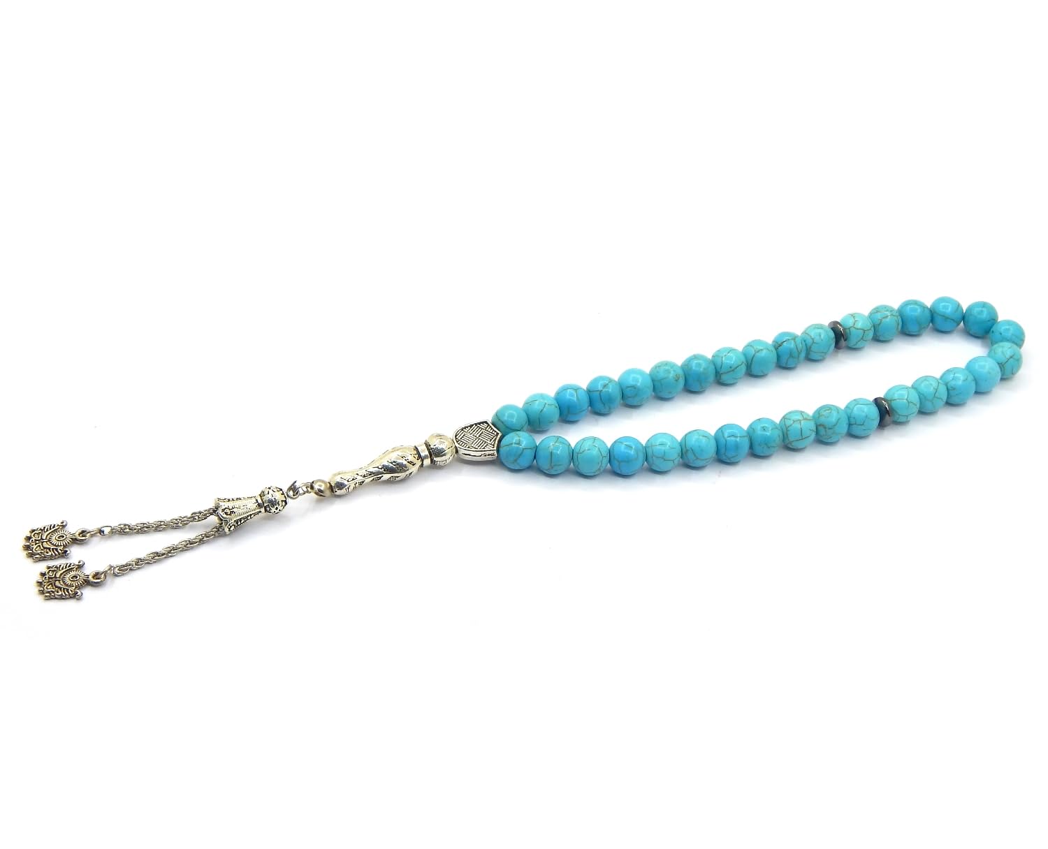 Łańcuszek modlitewny Tesbih Tasbih Tespih Misbaha Subha 33, 10 mm muzułmański różaniec islamski z turkusem kamieniem szlachetnym czarne perły biżuteria, bransoletki, akcesoria kultowe