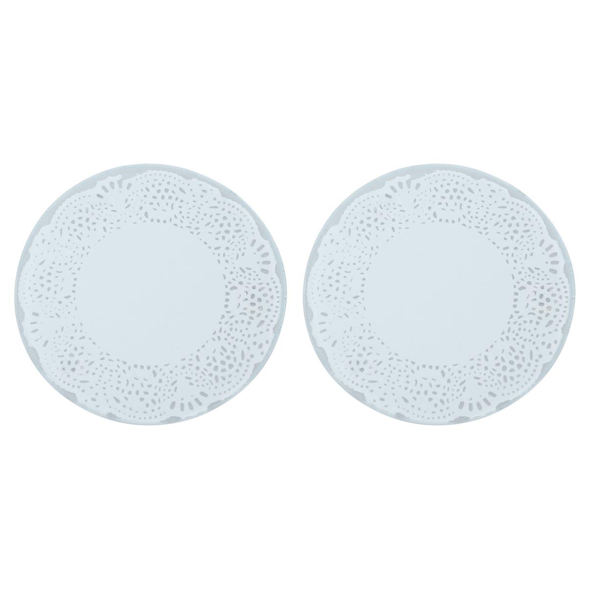 Amosfun Frosted Glass Coasters for Drinks Trivet Mat Dish Cup Placemats for Home Kitchen Baby Shower Wedding Party 2 Pcs Round Lace Shape
