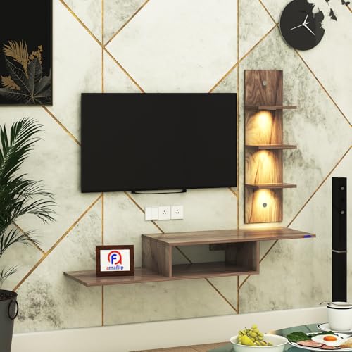 Image of Thomas Engineered Wood LED Light TV Unit Wall Mounted TV Unit Wall TV Stand TV Cabinet for Living Room, Set Top Box Stand - CoachWood (D.I.Y - Do-It-Yourself) Ideal for Up to 43 inch Inches