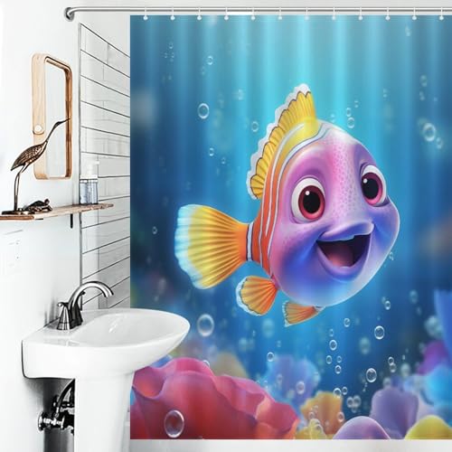 Rideau de douche poisson anti éclaboussures lavable en machine - 6